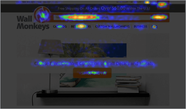 A screenshot of the heat map for a home page that was redesigned based on this heat map data.